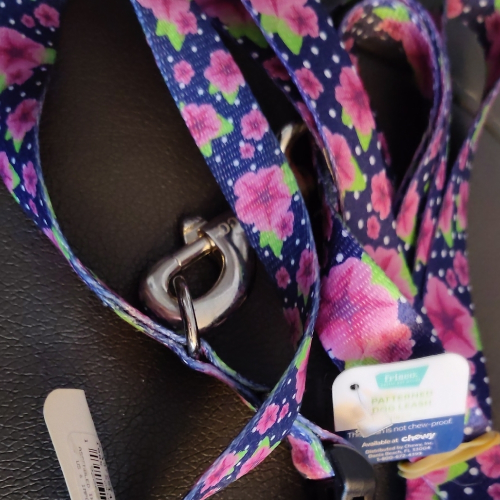 Vibrant Floral Dog Leash and Collar by Frisco - Blue and Pink